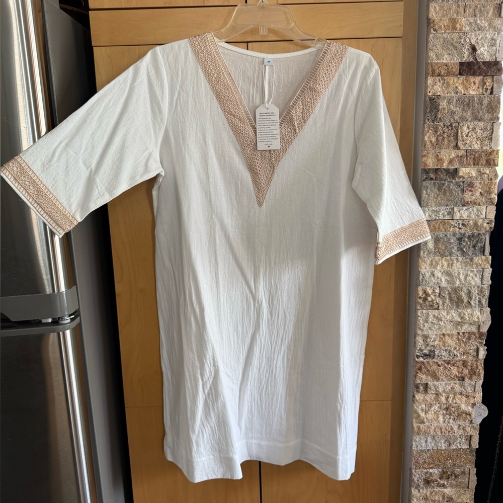 White Tunic Dress with Gold Accents